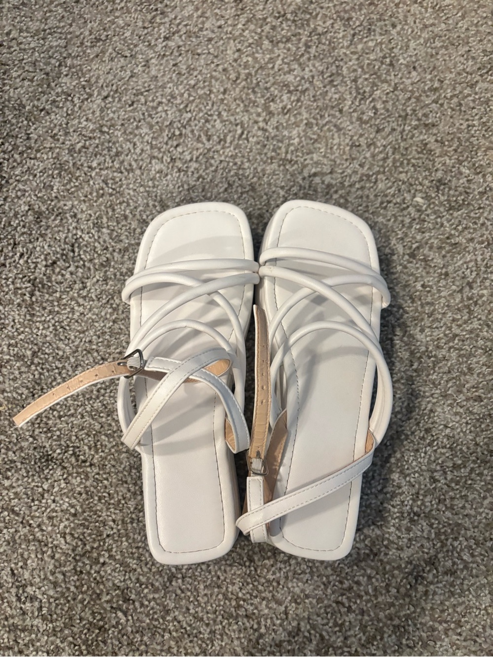 White Strappy Square-Toe Women's Platform Sandals